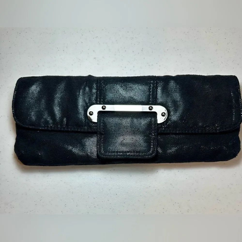 Sondra Roberts SR Squared Shiny Black Evening Clutch Chain Crossbody Purse